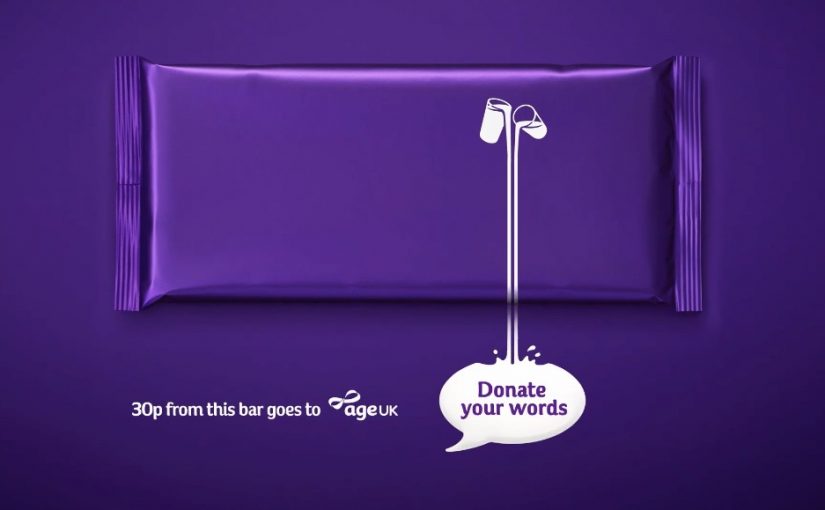 Cadbury Dairy Milk toglie le parole dall’incarto e invita a donarne all’associazione Age UK