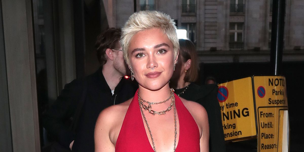 Florence Pugh Wears Sexy Red Jumpsuit With Plunging Neckline