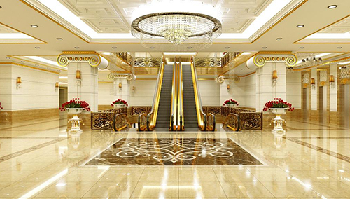 Khu vực sảnh với nhiều hạng mục dát vàng tại một dự án ở Hà Nội. Ảnh: CĐT