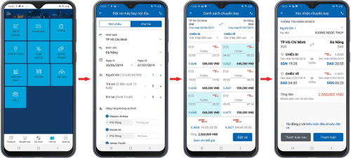 Mô tả các bước đặt vé máy bay trên ứng dụng Eximbank Mobile Banking. Thông tin chi tiết ưu đãi: tại đây.