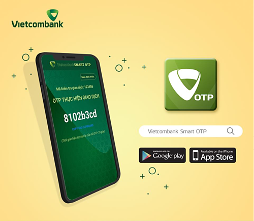 Tải ứng dụng Smart OTP của Vietcombank miễn phí trên Google Play và App Store.
