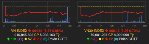 VN-Index giảm 8,54 điểm trong phiên giao dịch hôm nay. Ảnh: VNDirect