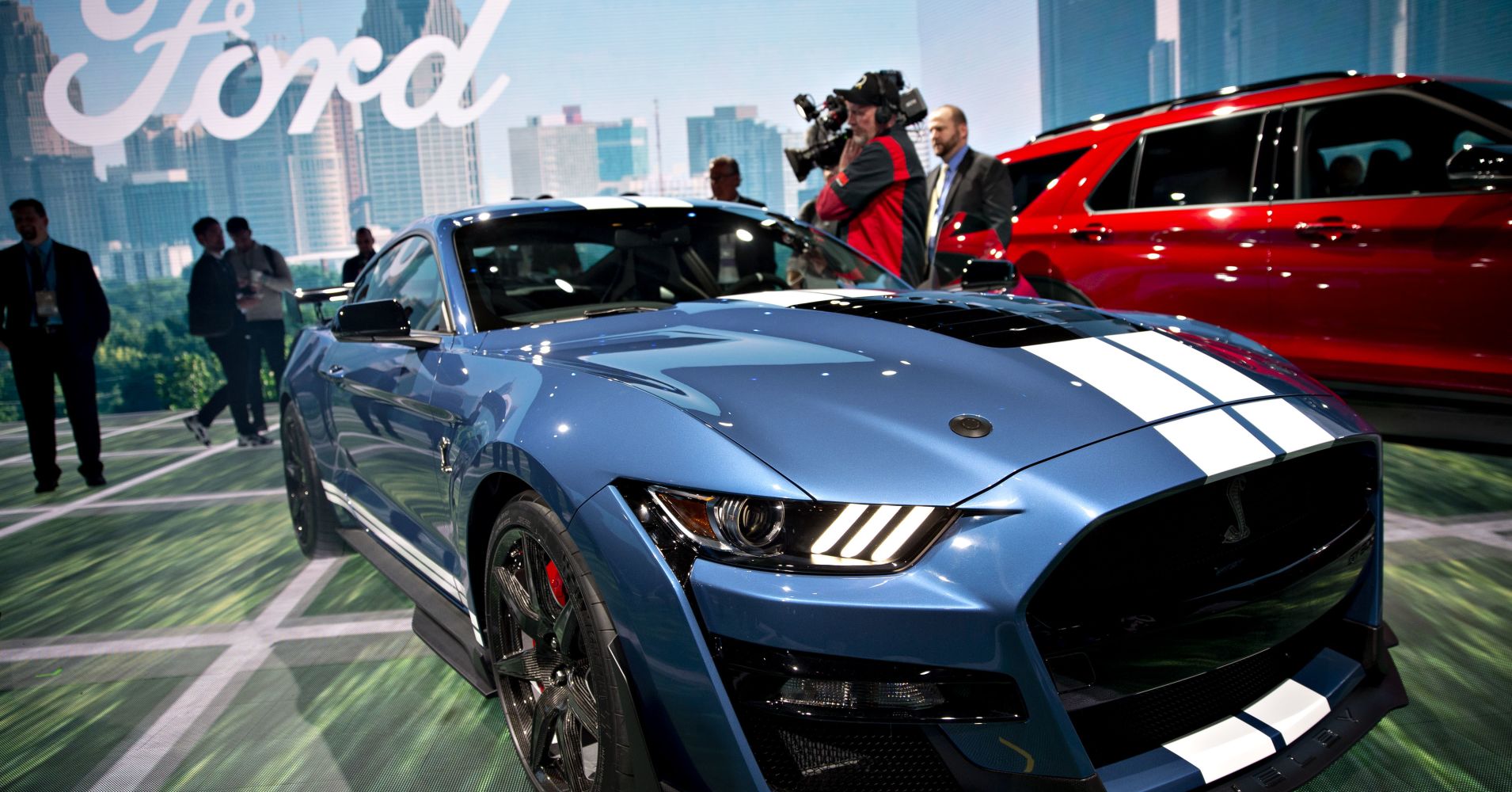 The Ford Motor Co. Mustang Shelby GT500 vehicle is displayed during the 2019 North American International Auto Show (NAIAS) in Detroit, Michigan,.