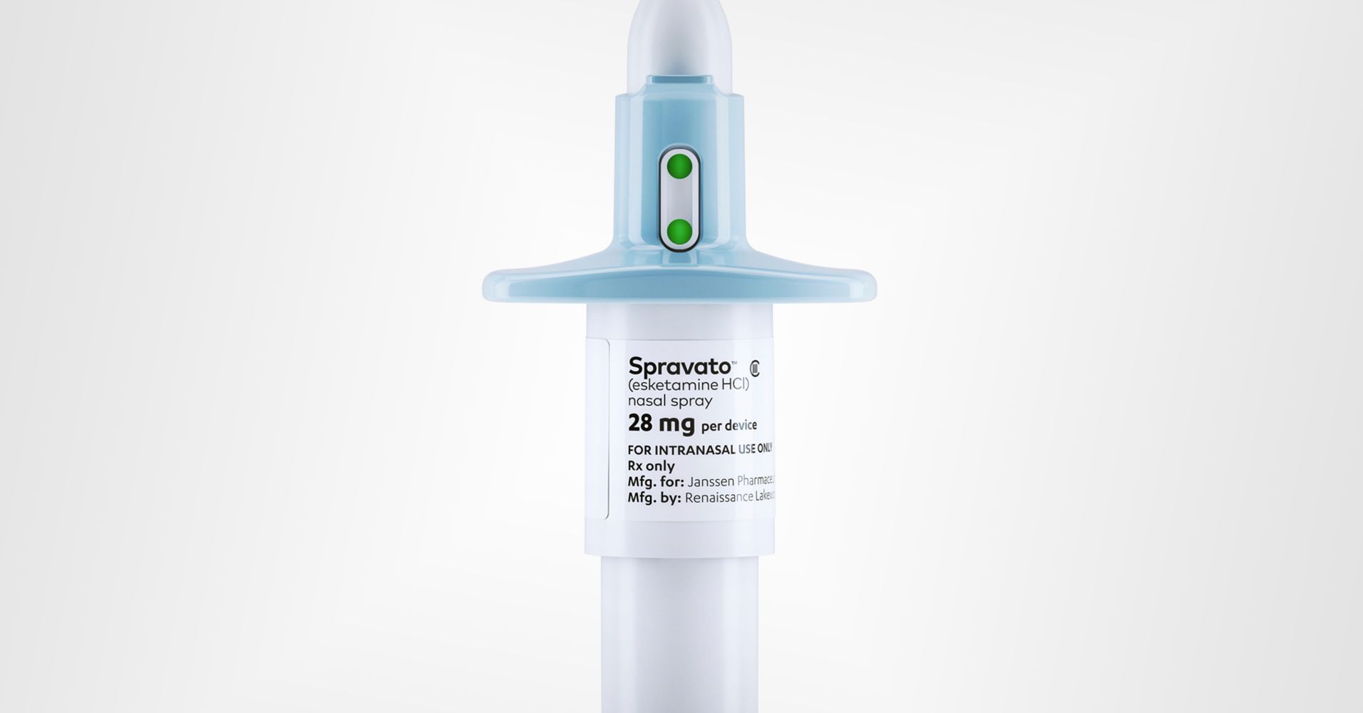 This photo provided by Janssen Global Services shows Spravato nasal spray.