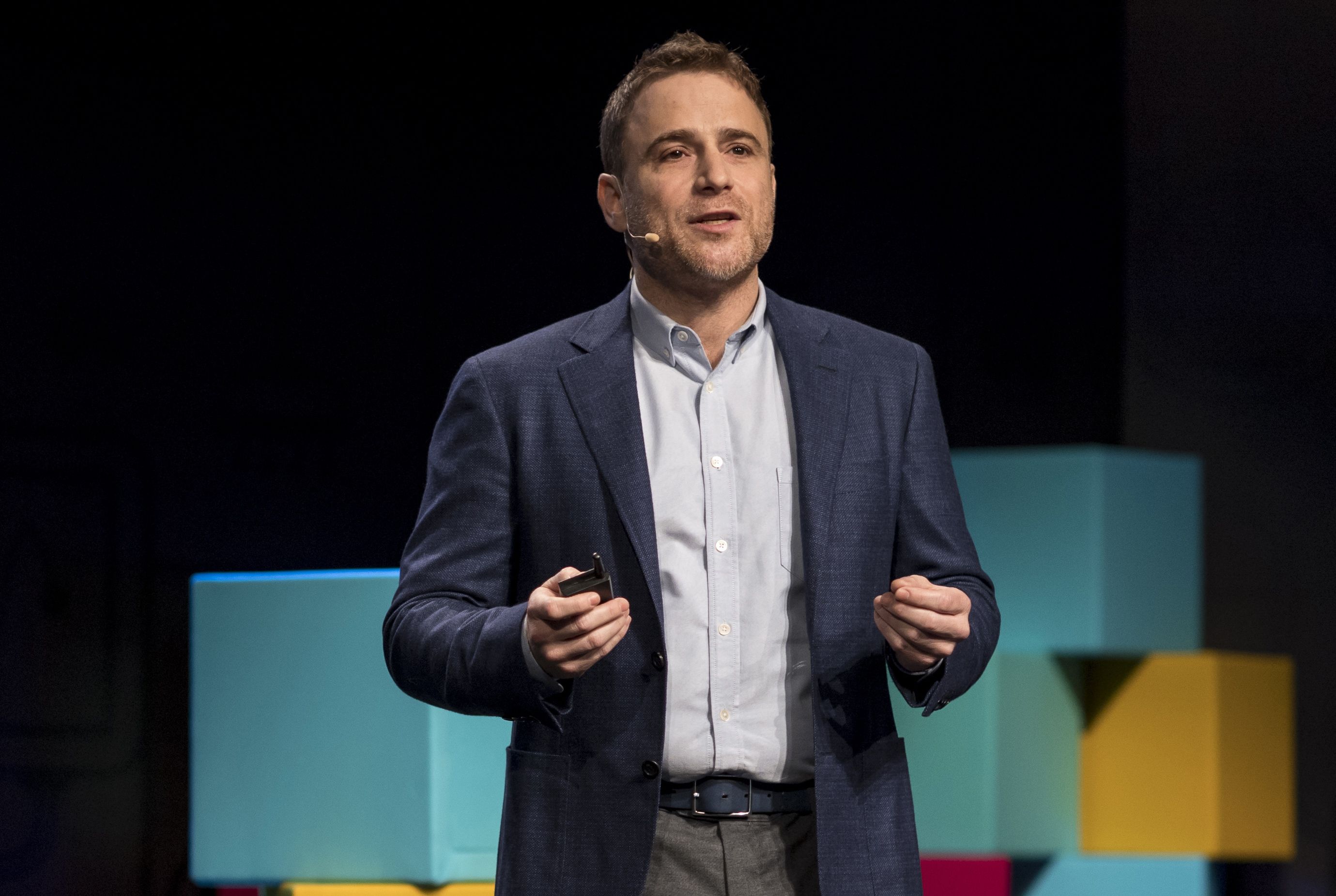 Stewart Butterfield, co-founder and chief executive officer of Slack Technologies Inc., speaks during an event in San Francisco, California.