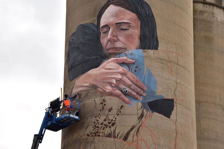 Artist defends controversial mural of New Zealand prime minister embracing Muslim woman